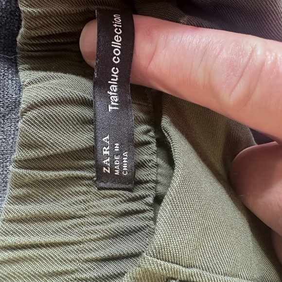 Zara Trafaluc Olive Green Chino Pants with Black Contrasting Stripes Womens XS - Picture 8 of 9